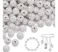100 Pcs Mezclado Pave Bolas de Discoteca 10mm Cuentas Arcilla Diamantes Imitación,Perlas de Estrás para Enhebrar,Arcilla Rhinestone Crystal Cuentas para Fabricación de Joyas de Bricolaje (Plata)