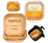 100 Pcs Papel Air Fryer Cuadrado, 20CM, BPA Free, Resistente Al Aceite y a Altas Temperaturas, Papel Freidora Aire Para Horno Microondas De 5-7L, Para COSORI Cecotec