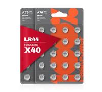 100% PeakPower 100PP LR44 Paquete de 40 Pilas de botón LR44 También conocidas como AG13 / A76, adecuadas para Juguetes, calculadoras, Controles remotos de TV, Relojes, etc.