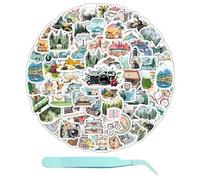 100 pegatinas de paisaje y 1 pinzas, pegatinas impermeables adecuadas para maletas, álbumes de recortes, pegatinas de skate