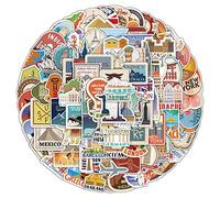 100 pegatinas de viaje del mundo, pegatinas vintage globales famosas de la ciudad del país, pegatinas de vinilo impermeable para tarjetas de viaje para diario portátil monopatín bicicleta