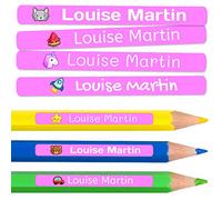 100 Pegatinas personalizadas para la escuela y la guardería. Etiquetas adhesivas de vinilo impermeables de colores para marcar lápices y bolígrafos. Dimensiones 46 x 6 mm