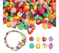 100 perlas de frutas para enhebrar, perlas para pulseras, perlas de arcilla polimérica, perlas de frutas, enhebradas, pulseras, juego de manualidades, joyas de colores, para niños, fabricación de