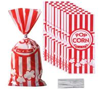 100 Pezzi Popcorn Tüten Rayas Rojas y Blancas, Sac à Pop Corn en Matériau Résistant à L'huile, Sachet Popcorn en OPP, Bolsas Palomitas de Maiz, Bolsas de Caramelos a Rayas Rojas per Carnevale, Cinema
