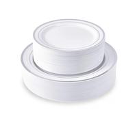 100 Piece Disposable Silver Plastic Party Plates Set, 50 10 Inch Dinner Plates & 50 7 Inch Dessert Plates for Events