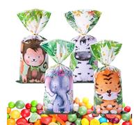 100 Pieces Bolsa Cumpleaños Infantil, Bolsas Para Regalos, Plastic Bags, 4 Colours, Bolsitas Para Chuches for Christmas, Gifts, Treats and Decorate Christmas Parties(12.5 * 27.5cm)