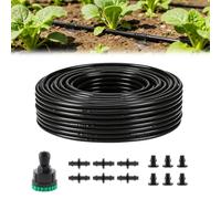 100 pies 1/4 pulgada Kit de Riego Por Goteo, Kalolary Tubo de Riego Por Goteo 6" con Separación de 1/4" para Riego de Jardines y Paisajismo con Tapones Acoplamientos y Conectores para Grifos