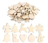 100 Piezas 10 Estilos Colgantes de Madera para Navidad, Ornamentos de Navidad,Adornos de Navidad Madera, Colgantes de Madera para Árbol para Navidad con 100 Cuerdas