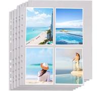 100 Piezas A4 Fundas para Fotos, 10.8 x 15.2 cm, Funda para Postales con 11 Anillas, Transparentes Fundas 4 Bolsillos para Almacenar Tarjetas Postales Fotos, Album Fotos Fundas