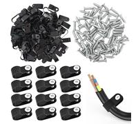 100 Piezas Abrazadera Clip R, Clips de Cable de Nailon Tipo R 3/8 de Pulgada, Abrazadera de Cable de 10,4 mm con Tornillos, Clips para Cables Negro