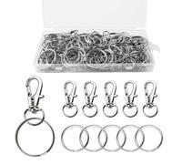 100 Piezas Anillas Llaveros Mosqueton Llavero Set, 50pcs Argollas Desmontables 28mm, 50pcs Clave Giratoria Cierres, DIY Mosquetones Pequeños para Cadenas De Mascotas, Llaveros, Adornos Colgantes