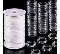100 Piezas Anillos Romanos de Cortina Claro Ciego y 55 Yardas Cordón Ciego Romano Anillos de Plástico Transparente de 8-13 mm Cordón de Sombra de Elevación Trenzada Blanca de 1,8 mm(Blanco)
