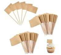 100 Piezas Banderas de Papel Kraft Banderas de Palillo de Dientes en Blanco Etiquetas de Papel Palillos de Dientes para Cócteles, Magdalenas