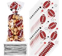 100 Piezas Bolsa de Papel Celofán Temática de Fútbol Bolsas de Dulces Termosellable Bolsas de Fiesta de Fútbol con 100 Precintos Plateados para Favores de Fiesta de Fútbol