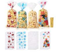 100 Piezas Bolsas de Celofan Navidad, Bolsa Transparente de Dulces de Galletas Navideñas, Bolsa de Regalo de Bolsa de Celofán de Navidad con 100pcs Lazos de Torsión (Merry Christmas - B)