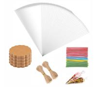 100 Piezas Bolsas de Cono Transparentes Bolsa de Celofán de Dulces con Etiquetas Regalos para Chuches Galletas Caramelos Cumpleaños Fiesta Boda