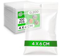 100 Piezas Bolsas Zip Pequeñas con Orificio 4 x 6 cm PE - Food Safe - Bolsas con Cierre Zip para Chuches Comunion Alimentos Galletas - Espesor 0,05 mm G.200 - ONIX TECH