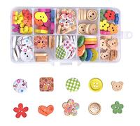 100 Piezas Botones de Madera Handmade para Niños, Botones Costura de Colores Mezclados, Botones Manualidades en Caja, 10 Estilos Artesanía Botones Decorativos para Bricolaje Scrapbooking Elaboracion