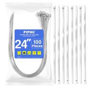 100 Piezas Bridas de Acero Inoxidable 600 mmx4,6 mm Bridas Metalicas Capacidad de Carga 122 kg Multiusos Brida de Acero Inoxidable para Fijación de Tuberías Reparación de Cercas y Atado de Cables