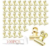 100 Piezas Bulldog Binder Clips, 22 mm Binder Paper Clips Oficina Metalica Pinzas Metal Papel de Bisagra Clip, para Bolsas de Alimentos, Fotos, Fuente de Oficina en el Hogar (Oro100)