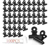 100 Piezas Bulldog Binder Clips, 22 mm Binder Paper Clips Oficina Metalica Pinzas Metal Papel de Bisagra Clip, para Bolsas de Alimentos, Fotos, Fuente de Oficina en el Hogar (Negro100)