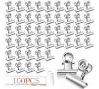 100 Piezas Bulldog Binder Clips, 22 mm Binder Paper Clips Oficina Metalica Pinzas Metal Papel de Bisagra Clip, para Bolsas de Alimentos, Fotos, Fuente de Oficina en el Hogar (Plata100)