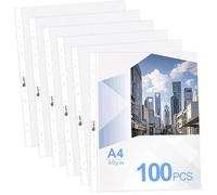 100 Piezas Carpeta Fundas Plastico A4, Hojas Cuadriculadas A4 Perforadas, Universales Fundas Plastico A4, Portafolios A4, para Folletos, Fotos, Documentos