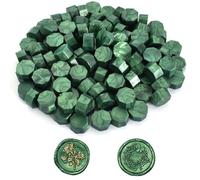 100 Piezas Cuentas de Sello de Cera, Cera para Sellos de Lacre Verde, Perlas de Cera para Lacrar Octogonales, para Sellos de Cera, Cartas, Sobres, Tarjetas, Manualidades, Envoltura de Regalos