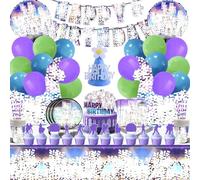 100 Piezas Cumpleaños Fortnit, Decoración Cumpleaños Fortnit, Cake Topper, Kit Fiesta Decoracion, Niños y Niñas, Happy Birthday Bandera, Platos, para Fiestas infantiles, Baby Showers