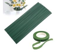 100 Piezas de Alambre Verde y Floral de 30 cm y 2 mm con Cinta para Flores, Alambre para Arreglos Florales DIY, Flores Artificiales y Guirnaldas