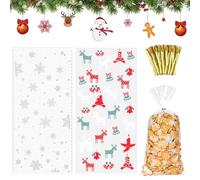 100 Piezas de Bolsas de Celofán de Copos de Nieve, Bolsas de Celofán de Navidad, Bolsas de Celofán Transparente para Galletas, Bolsas de Caramelo con 100 Ataduras de Metal, para Caramelo de Navidad