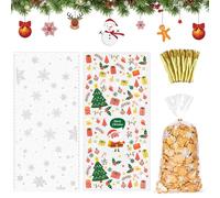 100 Piezas de Bolsas de Celofán de Copos de Nieve, Bolsas de Celofán de Navidad, Bolsas de Celofán Transparente para Galletas, Bolsas de Caramelo con 100 Ataduras de Metal, para Caramelo de Navidad