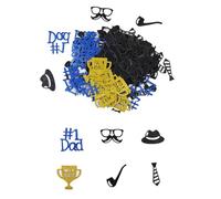 100 piezas de confeti de mesa para decoración del Día del Padre, diseño con texto en inglés "Best Dad", color negro, azul, dorado, purpurina, sombrero, barba, gafas, corbata, tubo, confeti