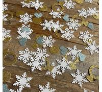 100 piezas de confeti de papel de copos de nieve, decoraciones de Navidad, anillo de copo de nieve de invierno, confeti de corazón, paquete de fiesta de nieve para campo de nieve, país de las