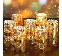 100 piezas de luz de té Votiva Wrap Candelabro decorativo Envolturas de papel Candelabro de papel para velas de corte láser de astilla envolturas votivas sostenedor de vela para mesa de boda, festival de Navidad, decoración LED Tealight (dorado)