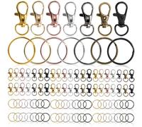 100 piezas de mosquetones giratorios de metal y anillas para llavero, 50pcs de clips de cordón, 50pcs de anillos para llavero, ganchos para llavero con anillos divididos (7 colores)