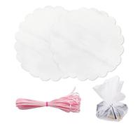 100 piezas de organza redonda blanca de 23 cm y 1 paquete de cinta de satén rosa claro de 5 m para envolver regalos, bodas, celebraciones navideñas, decoración de graduación, fiesta de cumpleaños