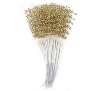 100 Piezas de Palitos de Perlas Plateadas, Tallos de Perlas de Abs, Hilo de Perlas de 25 Cm para Ramo de Novia, Decoración de Mesa para Fiestas de Boda, Guirnalda (Oro)