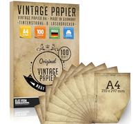 100 piezas de papel carta vintage A4 100 g/qm artesanal antiguo para certificados tarjetas de tesoro tarjetas artesanales, papel con motivos de scrapbooking