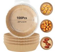 100 Piezas de Papel de Horno para Freidora de Aire 20x20 cm | Papel Antiadherente Desechable | Resistente hasta 230°C | Ideal para Cocinar con Poco Aceite | Compatible con la Mayoría de Freidoras