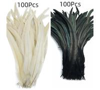 100 piezas de plumas de gallo de 25 a 45 cm, manualidades, costura, ropa, decoración del hogar, fiesta, boda, accesorios blanco y negro, 200 unidades, 25-30 cm