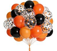 100 Piezas Globos Negro Naranja,12 Pulgadas Confeti Látex Globos para Cumpleaños Boda Baby Shower Halloween Karneval Party Decoración