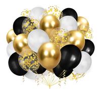 100 Piezas Globos Negros y Dorados,Globos Fiesta Blancos 12 Pulgadas,Latex Globos Globos de Cumpleaños con Globos Confeti para Festivales Celebraciones de Bodas Aniversario Baby Shower