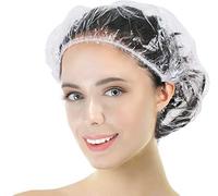 【100 Piezas】Gorros de ducha Desechable, SlickMart Gorro de Baño Elástico,Impermeables Gorros de Ducha de Plastico Transparente para Uso en el Hogar Viajes, Hotel, Spa y Peluquería