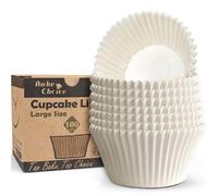 100 Piezas Moldes Magdalenas Papel Grandes, Diámetro Inferior 6.5cm,Sin Blanquear & Natural,Blanco