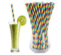 100 Piezas Pajitas de Papel Arco Iris,Biodegradables Papel con rayas de Colores Pajitas para Beber,Reciclable Pajitas para Fiestas del Orgullo para Zumos Cóctel,Decor para Cumpleaños Bodas Fiesta