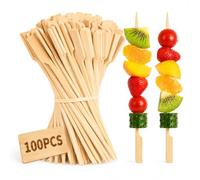 100 piezas Palillos de Madera, 20cm Pinchos de Bambú Brochetas de Bambú Palillos para Aperitivos para Cócteles, Parrillas, Aperitivos, Frutas, Barbacoas y Sándwiches