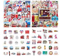 100 Piezas Pegatinas de Londres y Viajes, Pegatinas de Vinilo Impermeables para Portátil, Maleta, Casco de Moto y Bicicleta, Calcomanías DIY de Paisajes y Autobús Rojo para Decoración Exterior