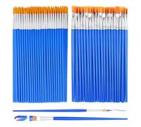 100 Piezas Pinceles Pintura Acrilica Set,50 Pincele Redondos y 50 Pincele Planos,Juego de Pinceles,Pinceles de Nylon para Principiantes,Artistas,Amantes de la Pintura,Acuarelas,Gouache (Azul)