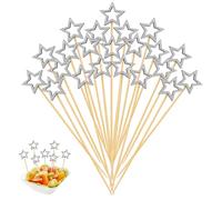 100 Piezas Pinchos de Cóctel con Pentagrama Palillos para Aperitivos Toothpick de Fruta Madera para Tortas Postres Snacks Bebidas Fiesta de Navidad Nouvelle Année Carnaval Boda Decoración (Plateado)